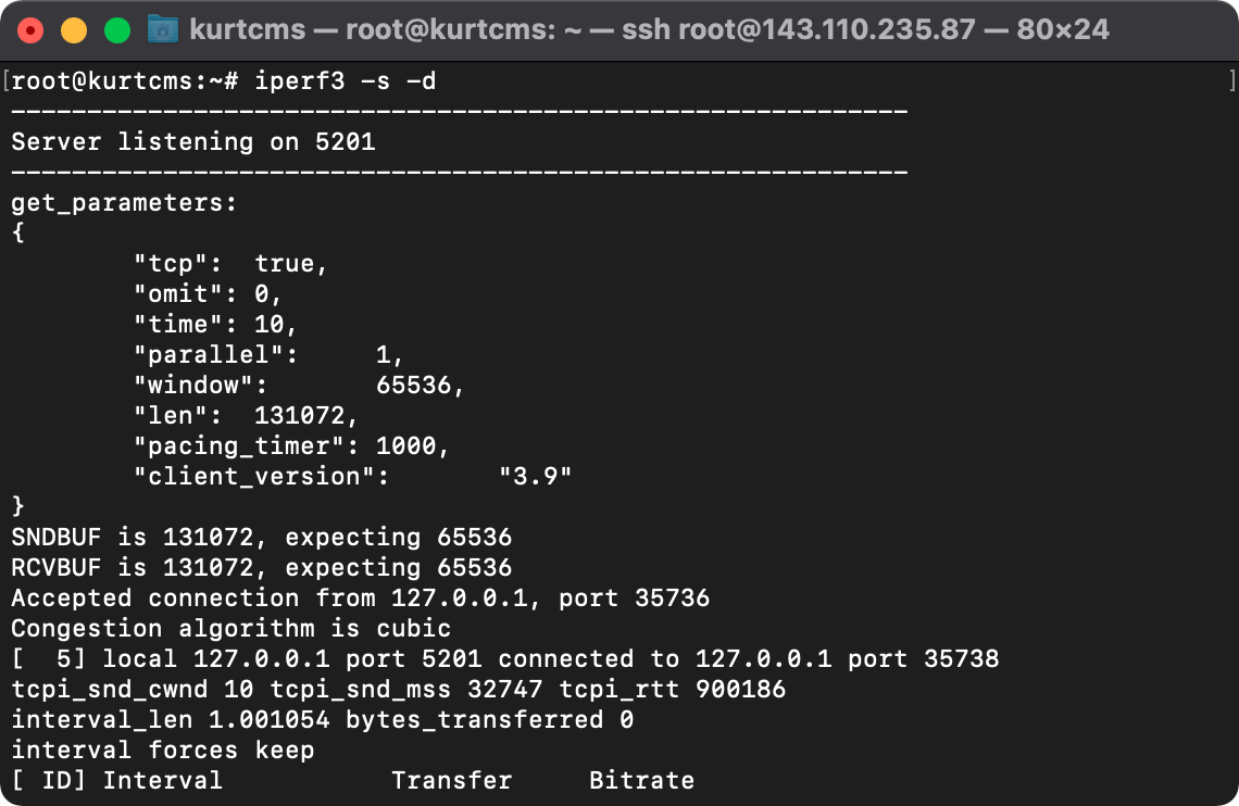 iPerf3 server receiving a request of a TCP RWND size of 64 KB