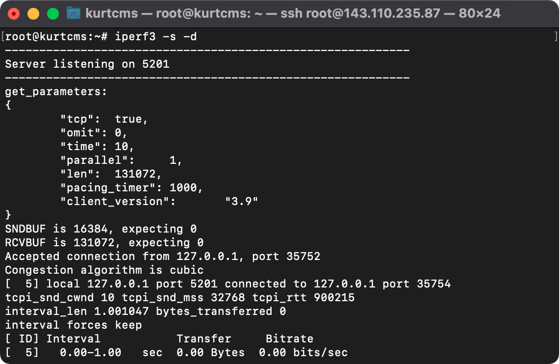 iPerf3 server receiving no request for a fixed TCP RWND size